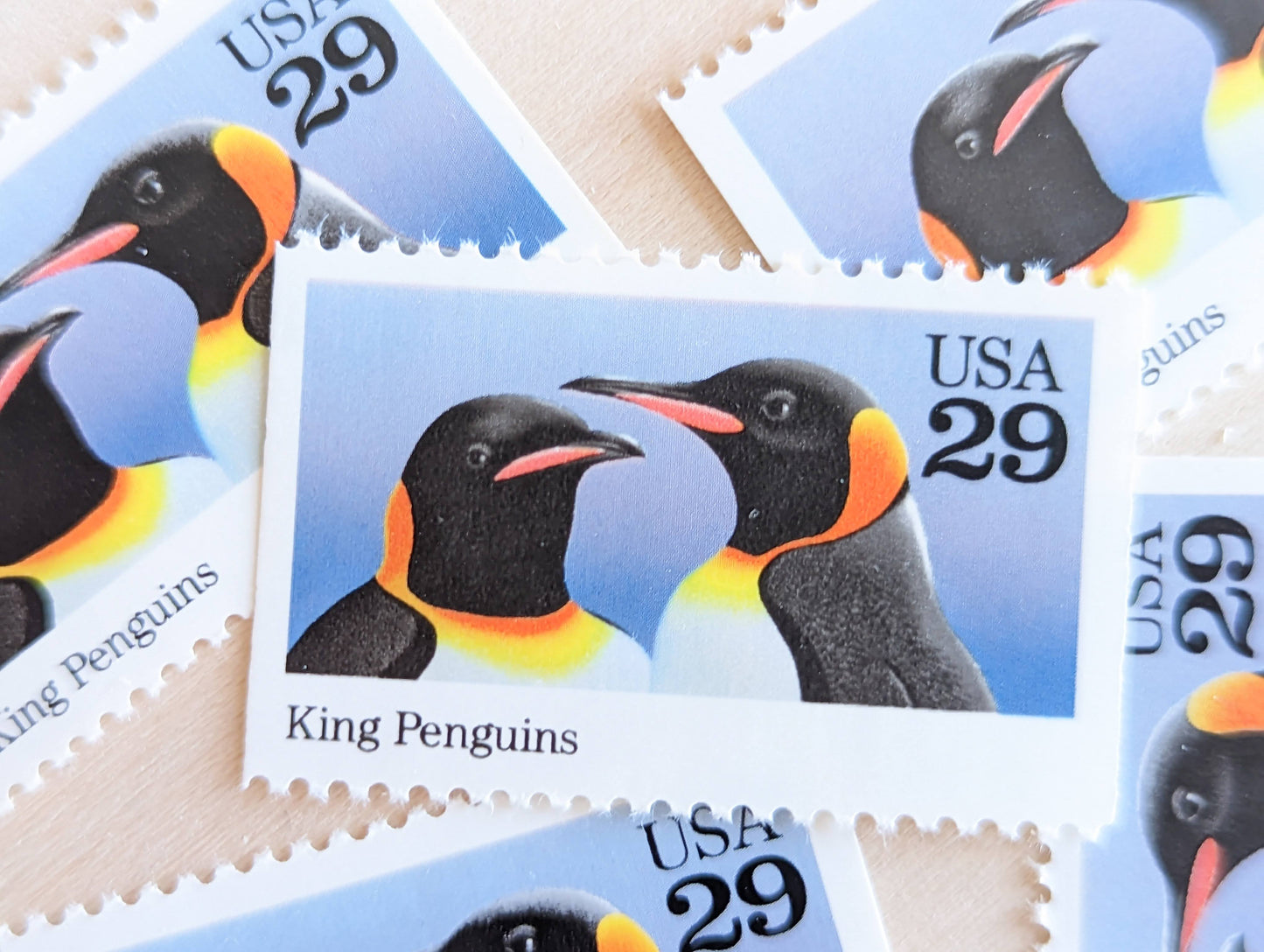 King Penguin Stamps, Set of 5, Vintage Unused USPS 29 Cent Postage Stamps, Wild Animals 1992, Gummed