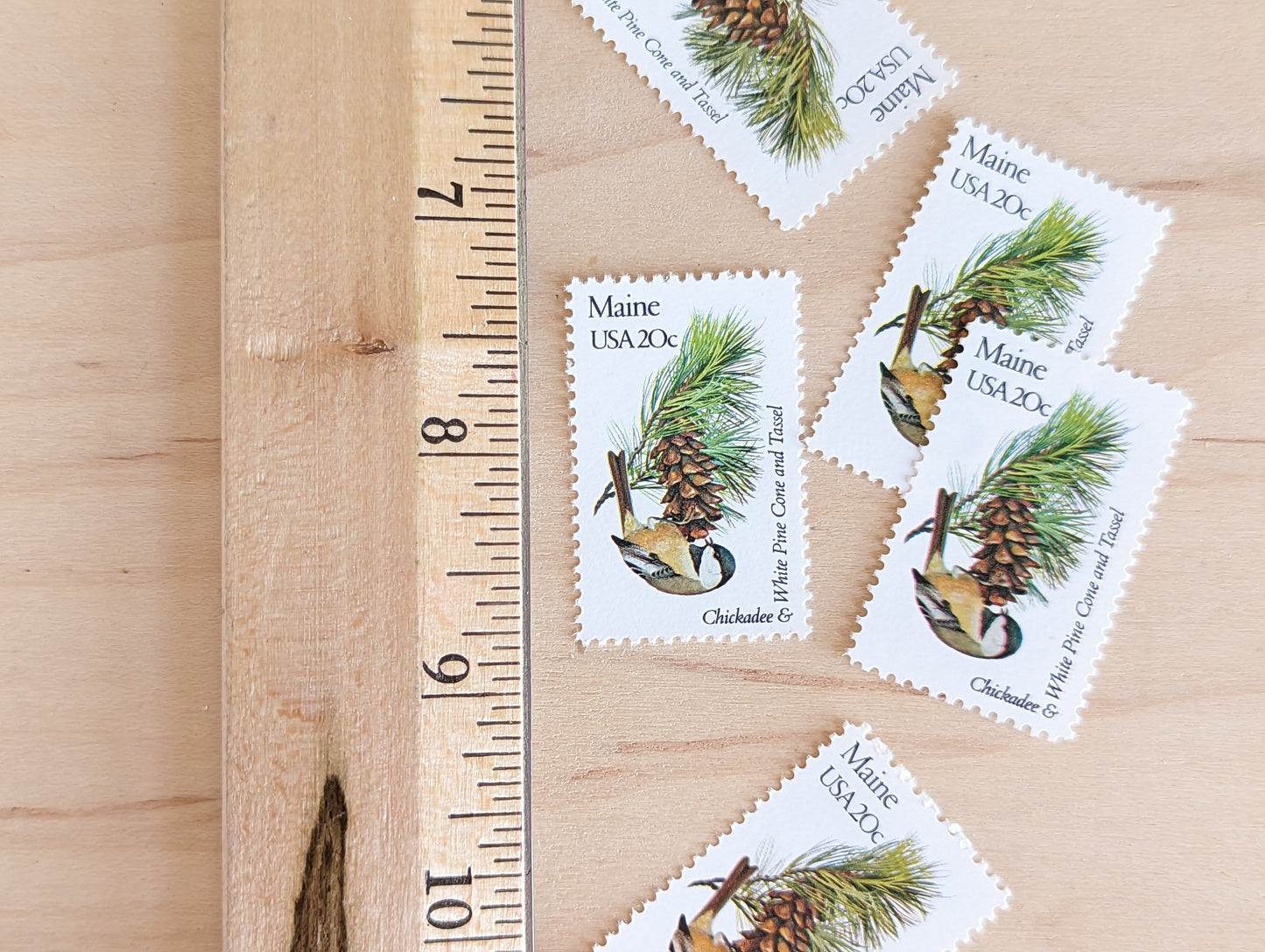 Maine State Stamp, Set of 5, Vintage Unused USPS 20 Cent Postage Stamps, State Bird and Flower, 1982, Gummed