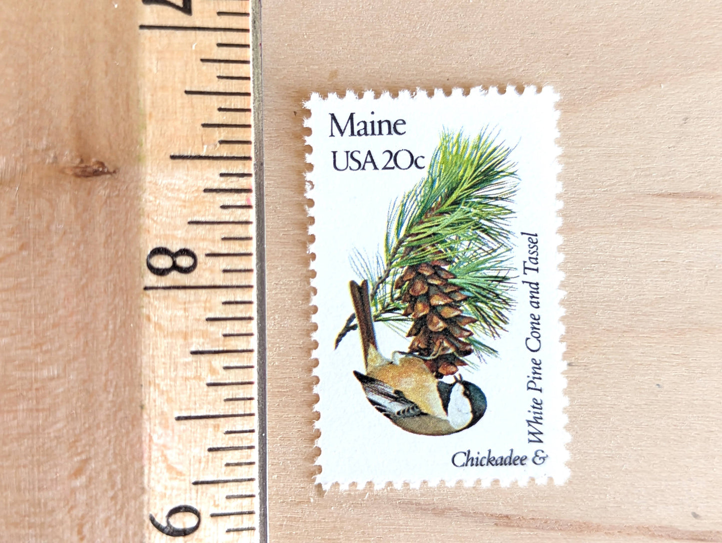 Maine State Stamp, Set of 5, Vintage Unused USPS 20 Cent Postage Stamps, State Bird and Flower, 1982, Gummed