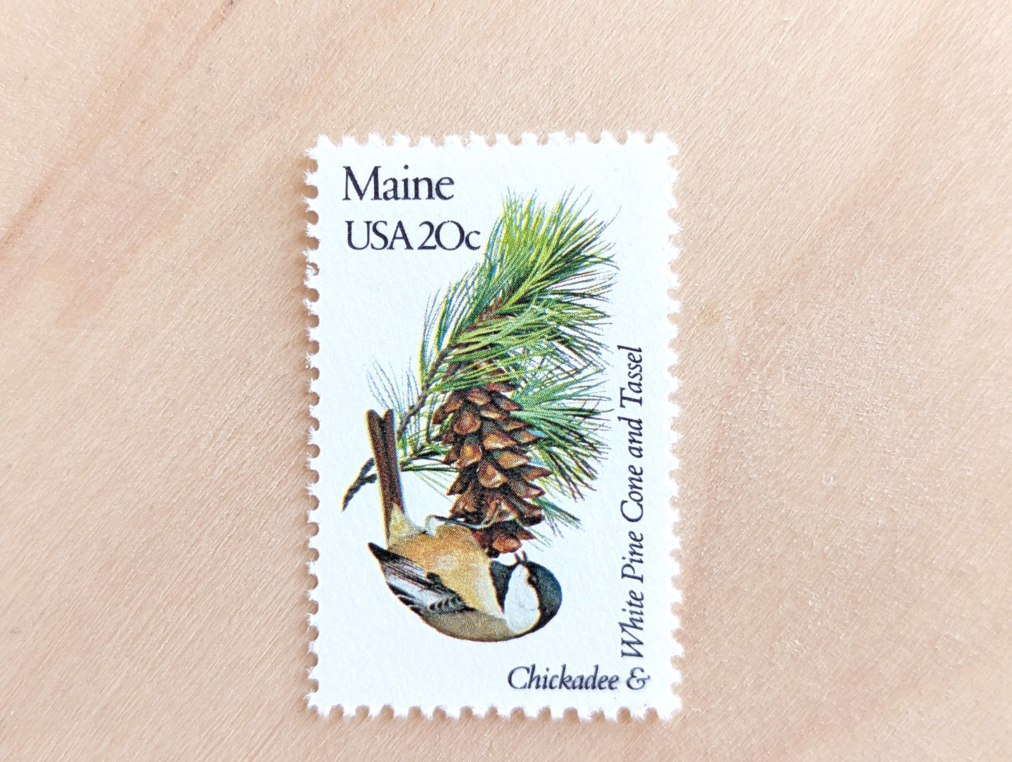 Maine State Stamp, Set of 5, Vintage Unused USPS 20 Cent Postage Stamps, State Bird and Flower, 1982, Gummed