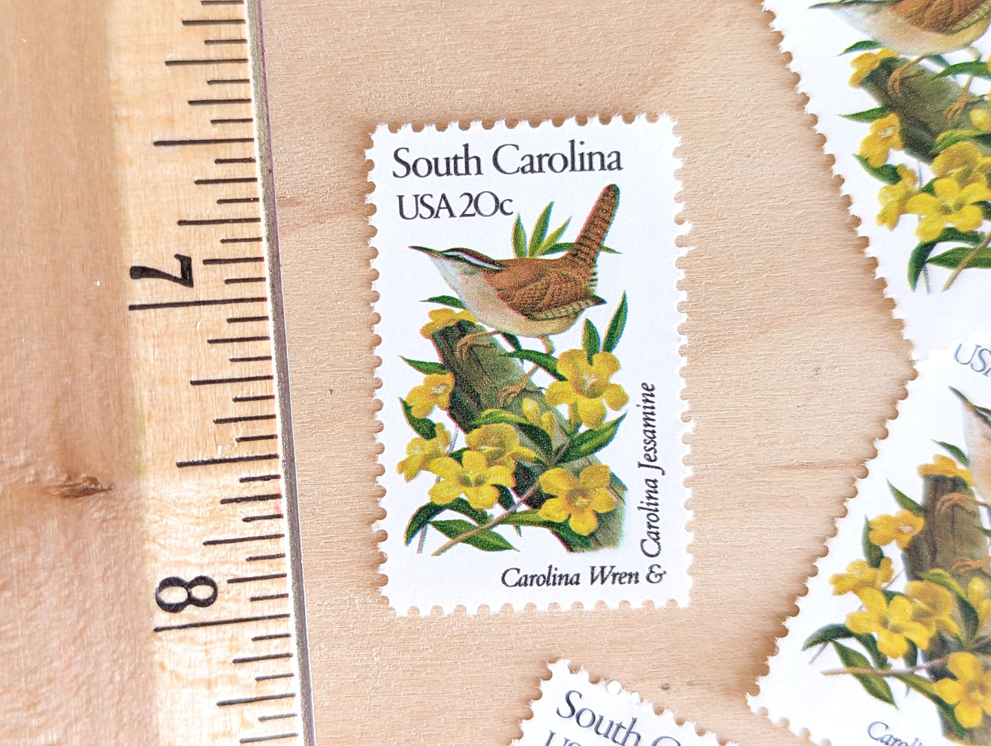 South Carolina State Stamp, Set of 5, Vintage Unused USPS 20 Cent Postage Stamps, State Bird and Flower, 1982, Gummed