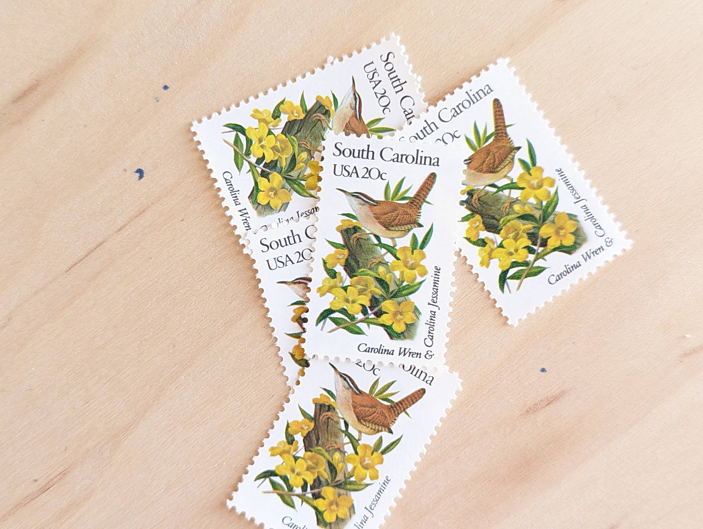 South Carolina State Stamp, Set of 5, Vintage Unused USPS 20 Cent Postage Stamps, State Bird and Flower, 1982, Gummed