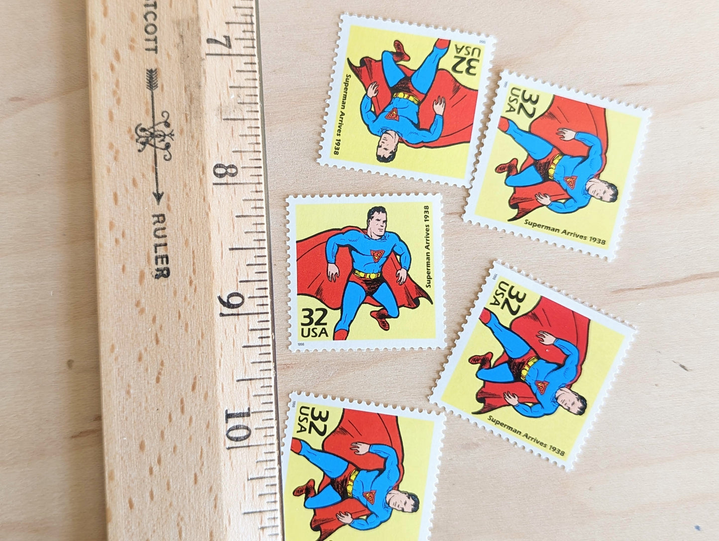 Superman stamps, Set of 5, Vintage Unused USPS 32 Cent Postage Stamps, 1930s Celebrate the Century Stamps 1998, Gummed