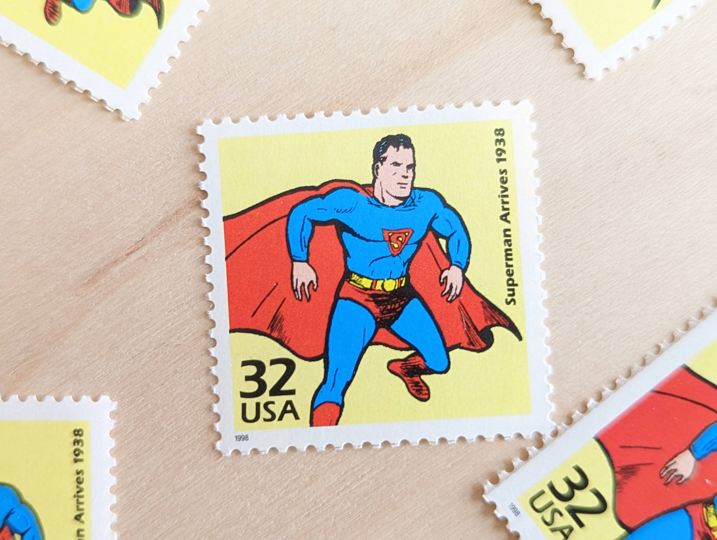Superman stamps, Set of 5, Vintage Unused USPS 32 Cent Postage Stamps, 1930s Celebrate the Century Stamps 1998, Gummed