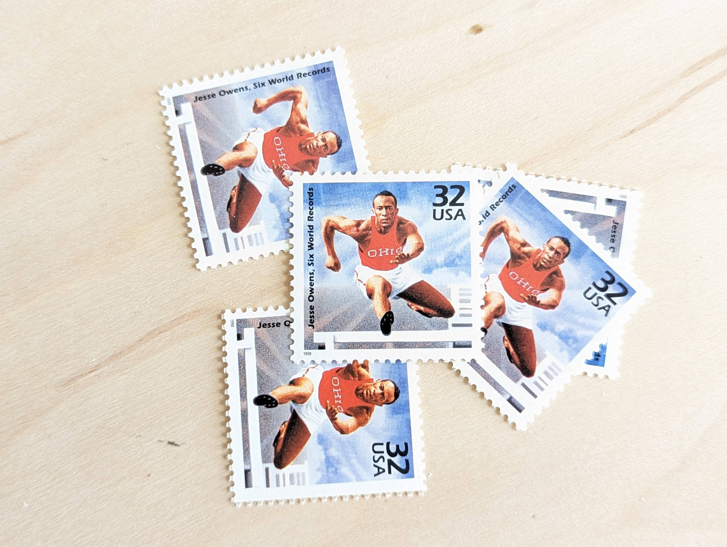 Jesse Owens stamps, Set of 5, Vintage Unused USPS 32 Cent Postage Stamps, 1930s Celebrate the Century Stamps 1998, Gummed