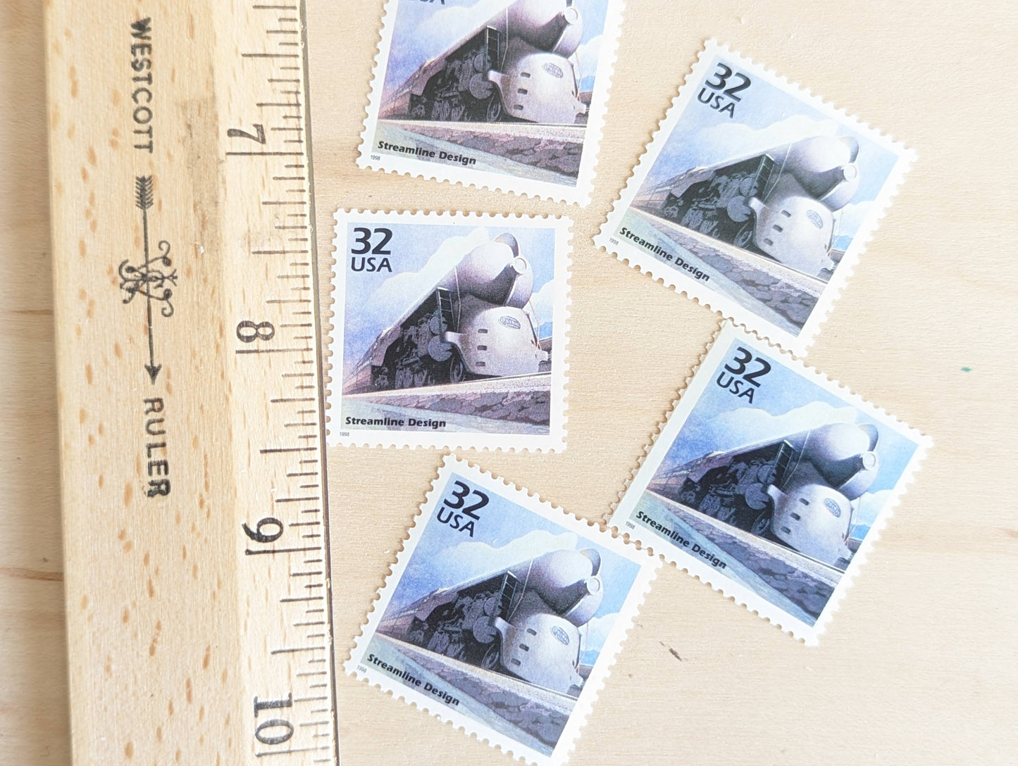Streamline Designs stamps, Set of 5, Vintage Unused USPS 32 Cent Postage Stamps, 1930s Celebrate the Century Stamps 1998, Gummed