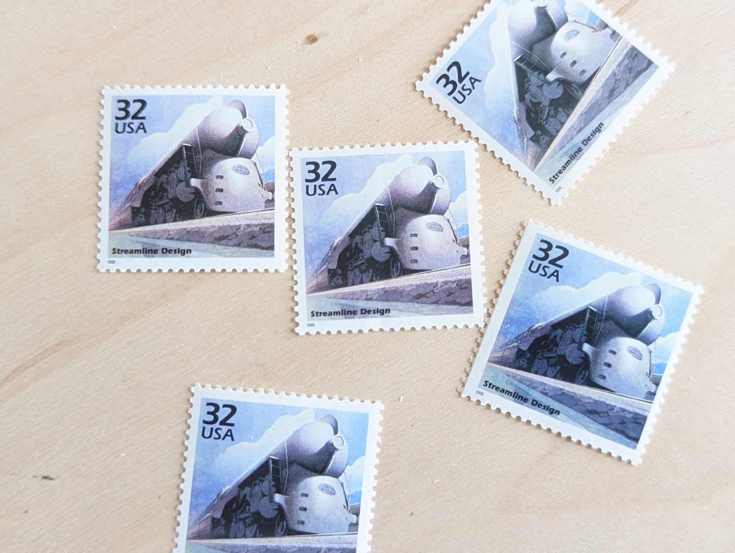 Streamline Designs stamps, Set of 5, Vintage Unused USPS 32 Cent Postage Stamps, 1930s Celebrate the Century Stamps 1998, Gummed
