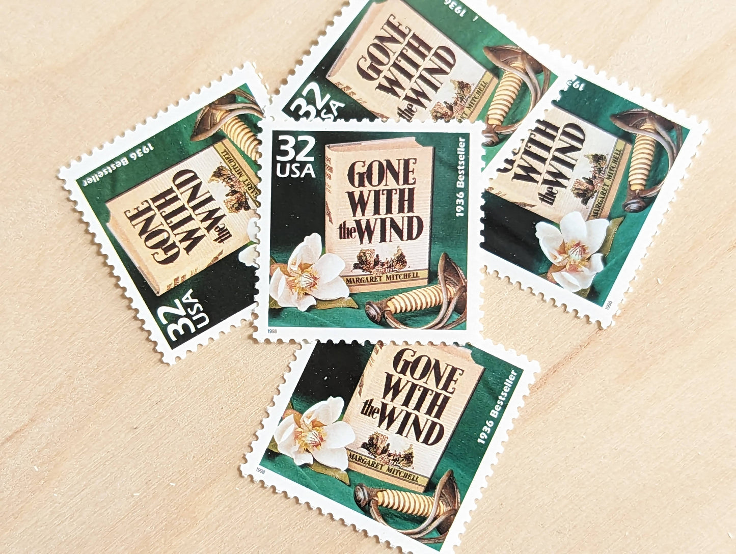 Gone With The Wind stamps, Set of 5, Vintage Unused USPS 32 Cent Postage Stamps, 1930s Celebrate the Century Stamps 1998, Gummed