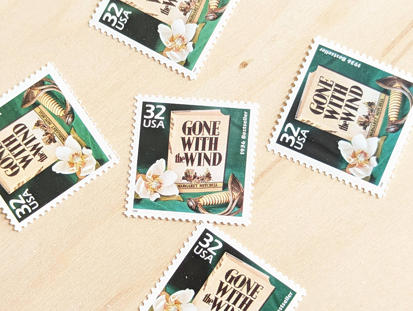 Gone With The Wind stamps, Set of 5, Vintage Unused USPS 32 Cent Postage Stamps, 1930s Celebrate the Century Stamps 1998, Gummed
