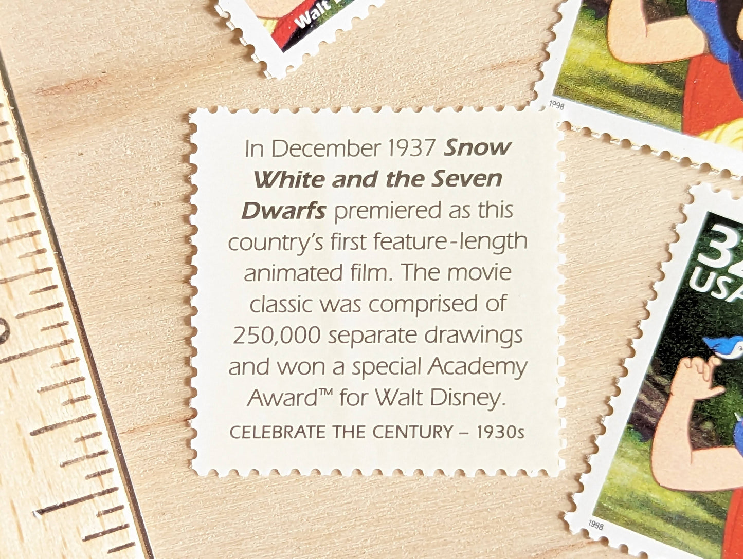 Snow White and The Seven Dwarfs stamps, Set of 5, Vintage Unused USPS 32 Cent Postage Stamps, 1930s Celebrate the Century Stamps 1998, Gummed