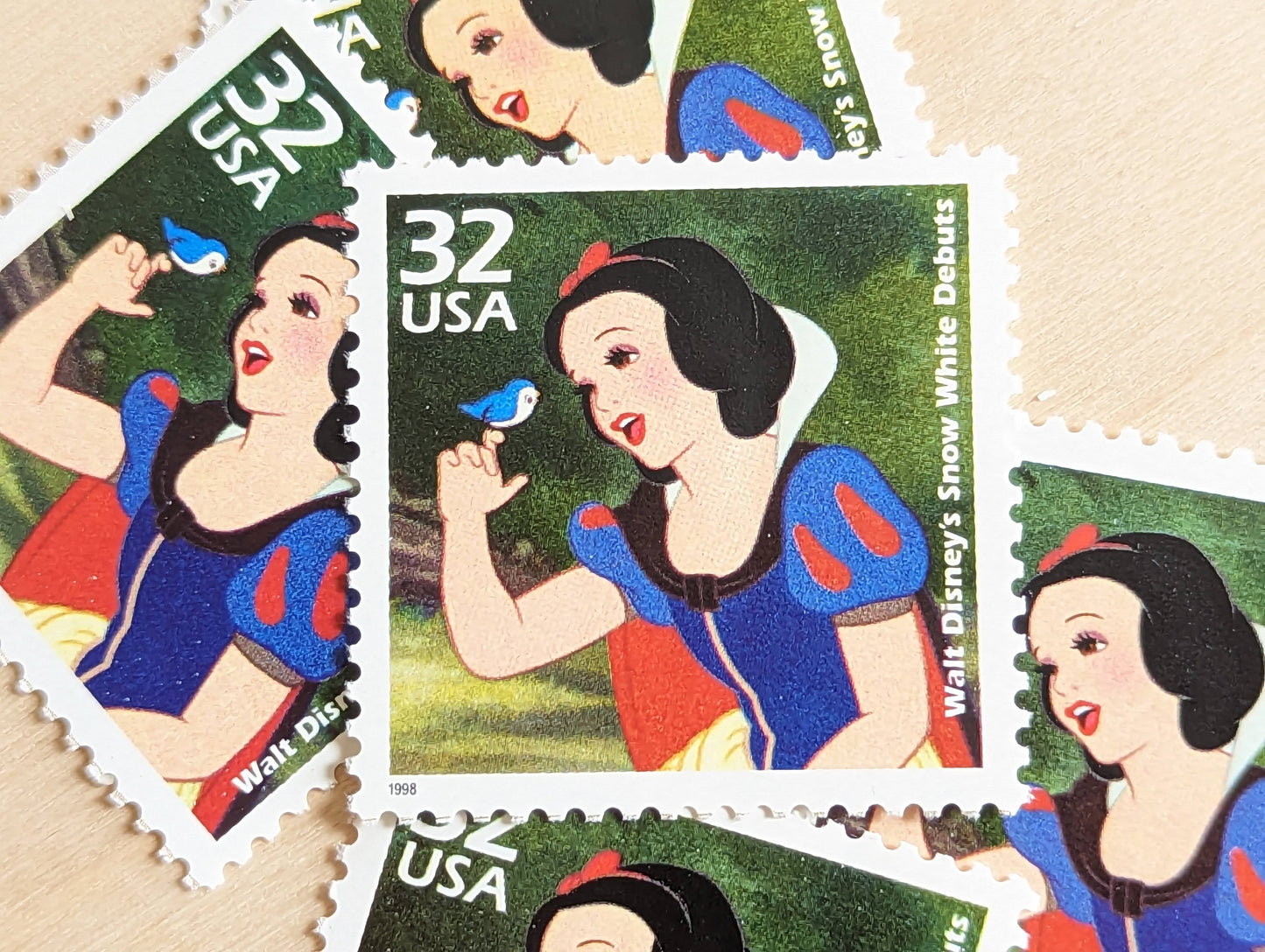 Snow White and The Seven Dwarfs stamps, Set of 5, Vintage Unused USPS 32 Cent Postage Stamps, 1930s Celebrate the Century Stamps 1998, Gummed