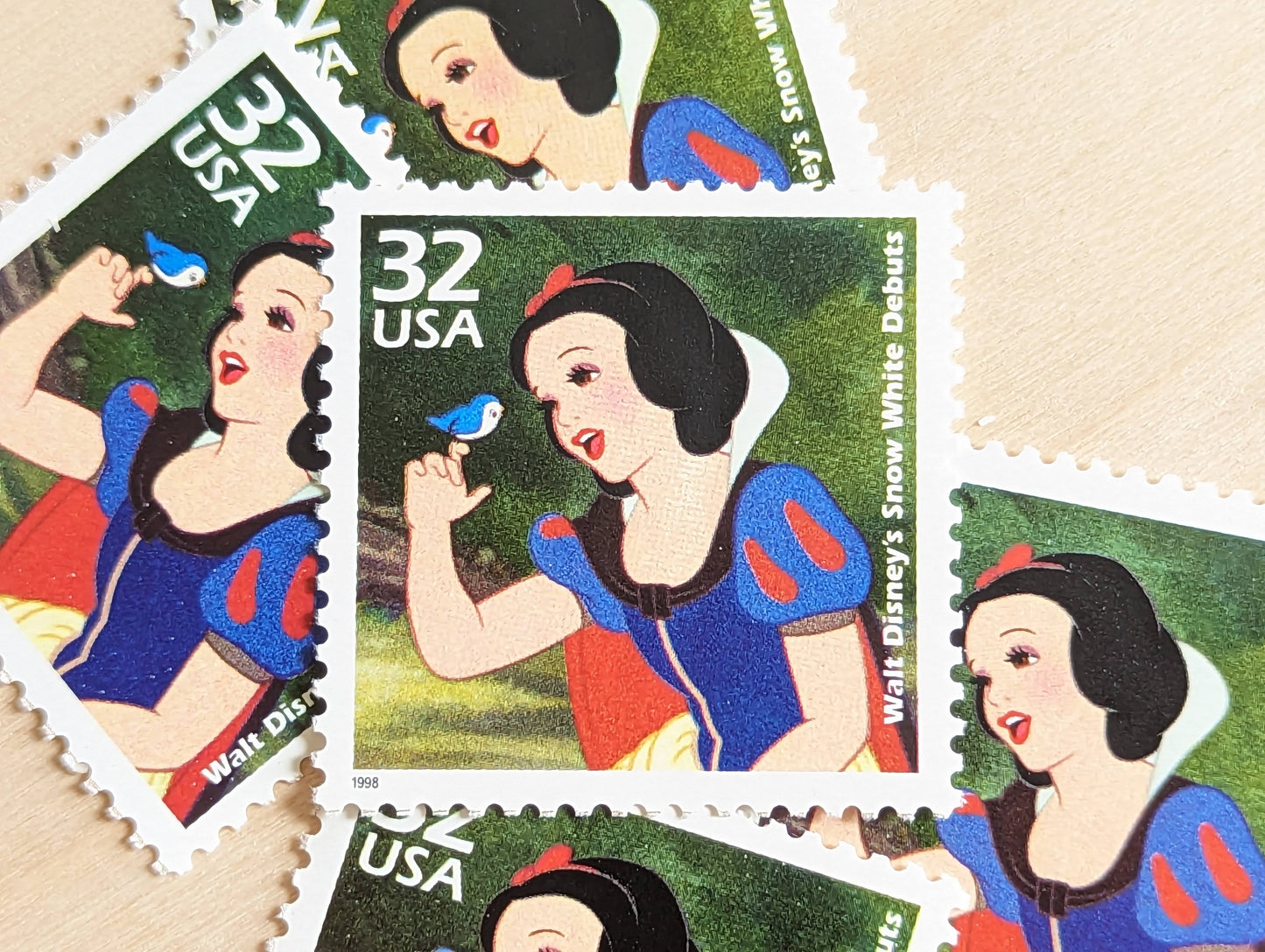 Snow White and The Seven Dwarfs stamps, Set of 5, Vintage Unused USPS 32 Cent Postage Stamps, 1930s Celebrate the Century Stamps 1998, Gummed