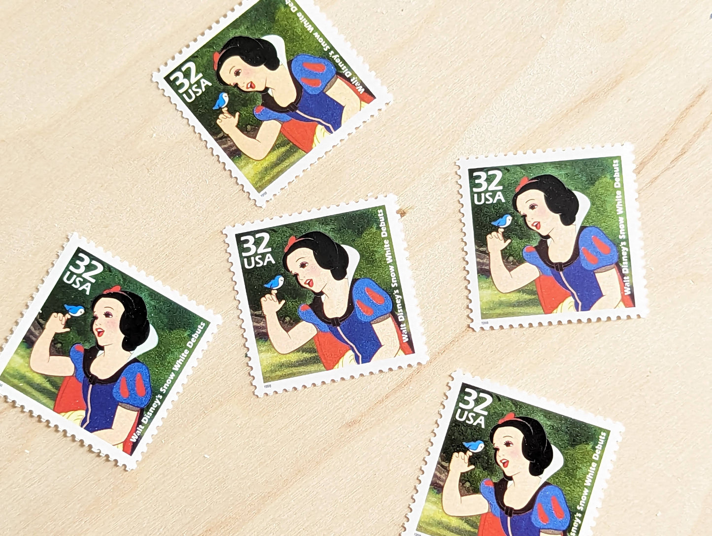 Snow White and The Seven Dwarfs stamps, Set of 5, Vintage Unused USPS 32 Cent Postage Stamps, 1930s Celebrate the Century Stamps 1998, Gummed