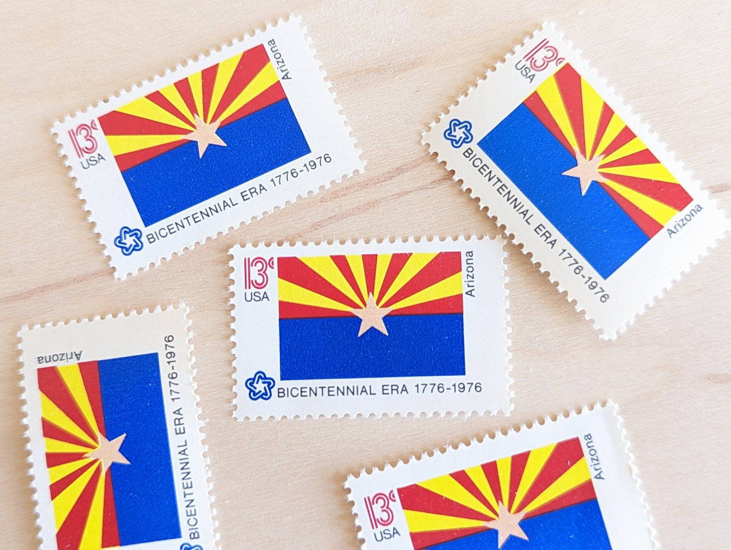 Arizona State Flag Stamps, Set of 10, Vintage Unused USPS 13 Cent Postage Stamps, State Flag Stamps 1976, Gummed