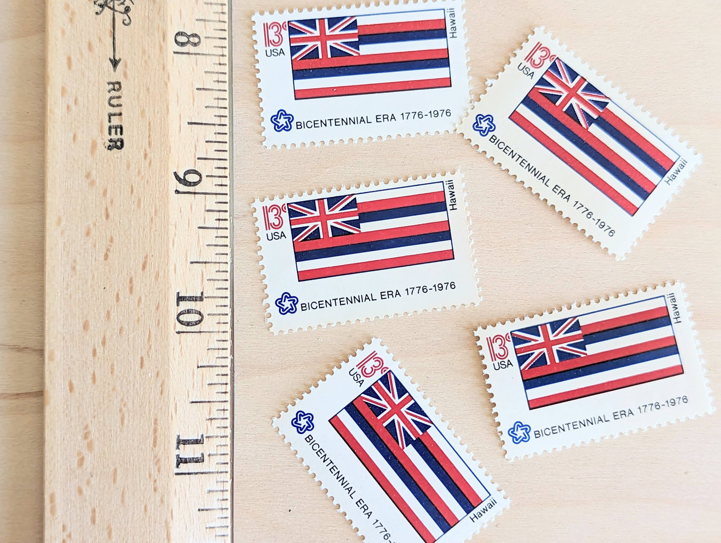 Hawaii State Flag Stamps, Set of 10, Vintage Unused USPS 13 Cent Postage Stamps, State Flag Stamps 1976, Gummed