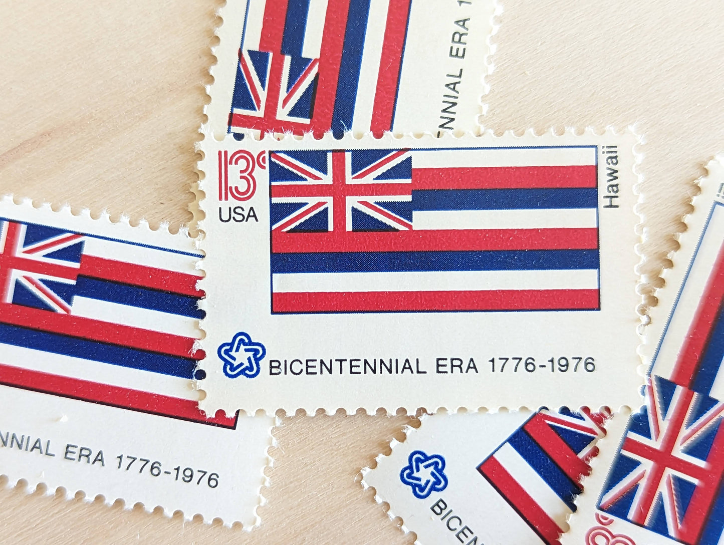 Hawaii State Flag Stamps, Set of 10, Vintage Unused USPS 13 Cent Postage Stamps, State Flag Stamps 1976, Gummed