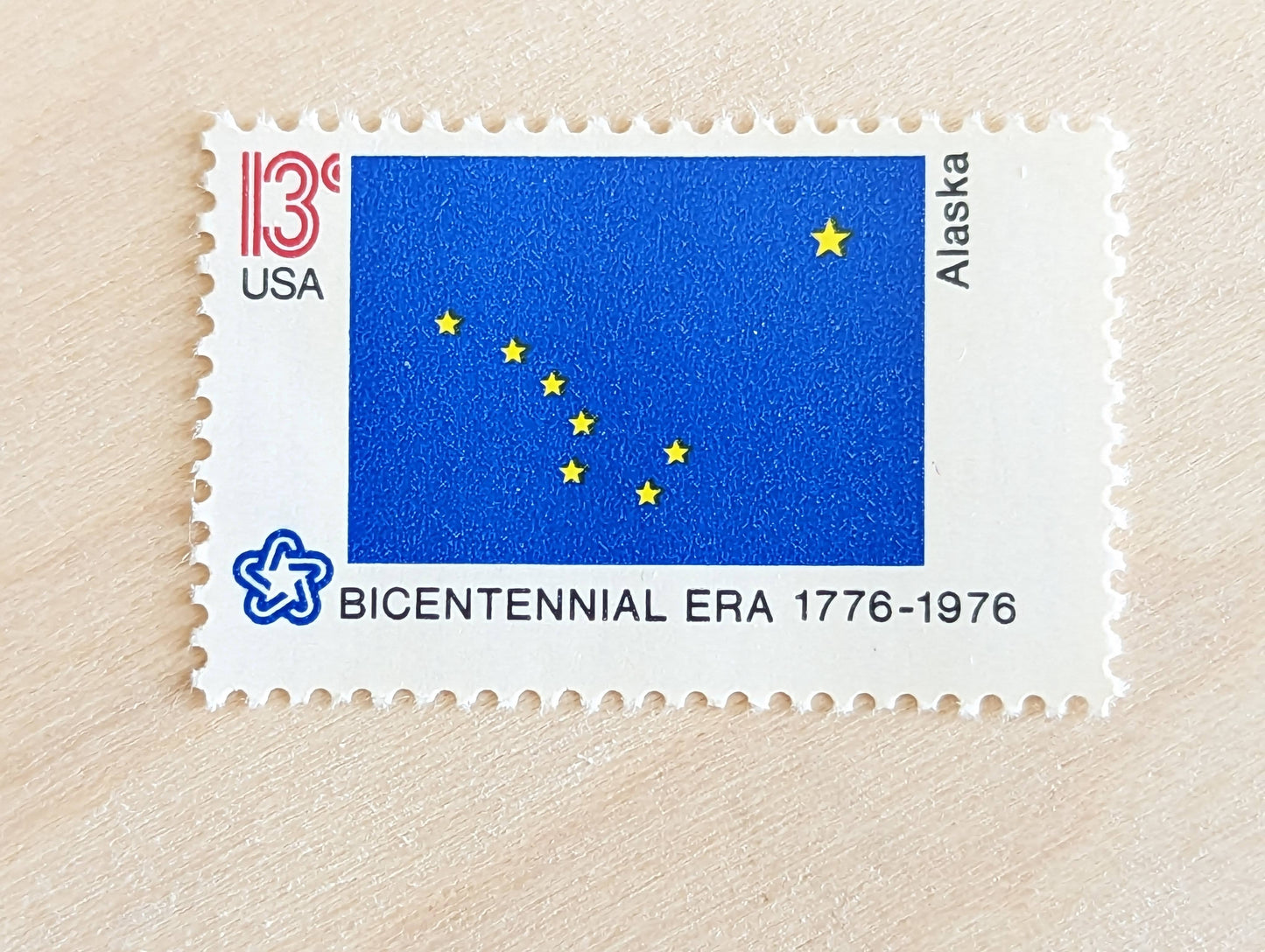 Alaska State Flag Stamps, Set of 10, Vintage Unused USPS 13 Cent Postage Stamps, State Flag Stamps 1976, Gummed