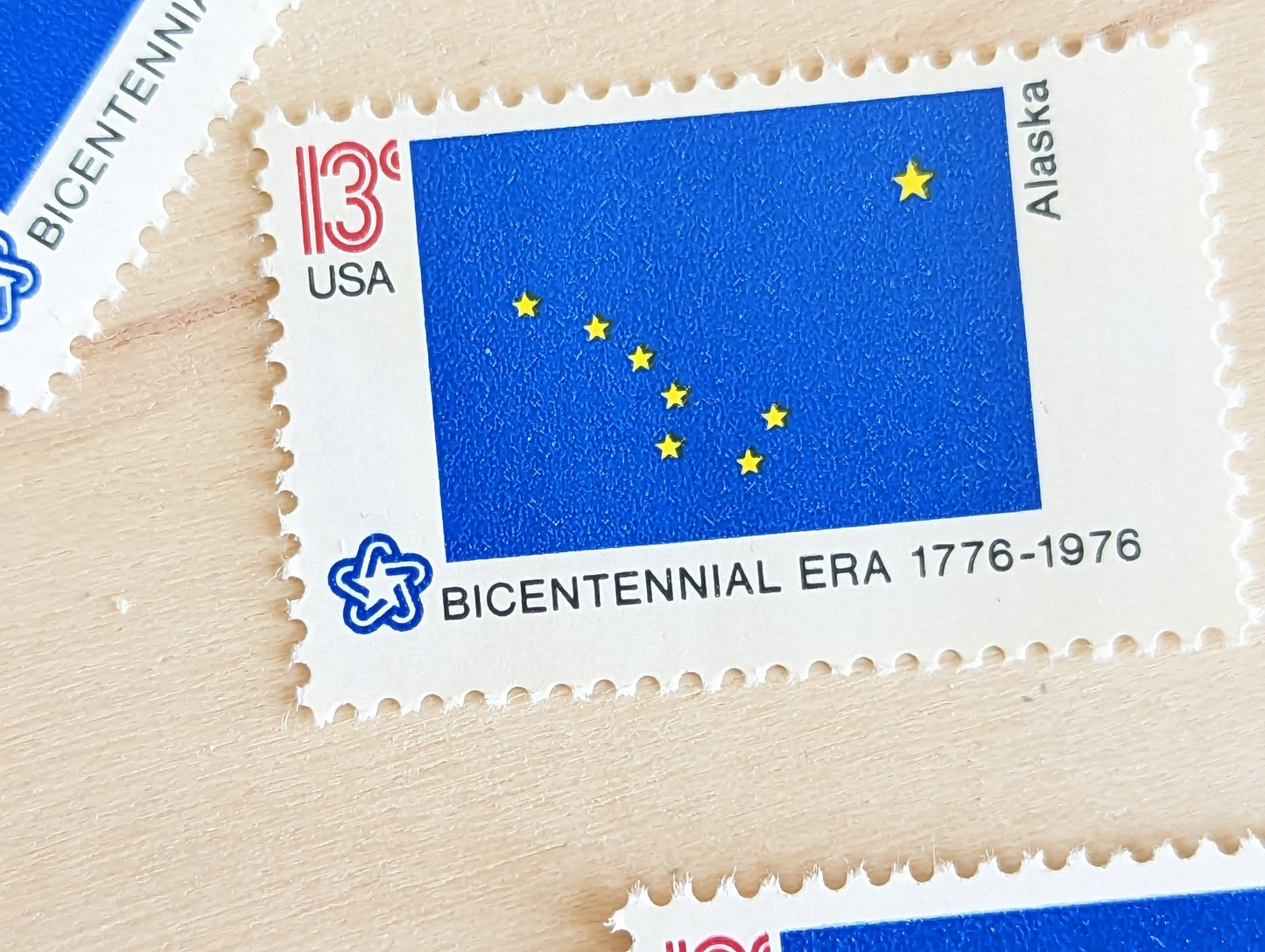 Alaska State Flag Stamps, Set of 10, Vintage Unused USPS 13 Cent Postage Stamps, State Flag Stamps 1976, Gummed