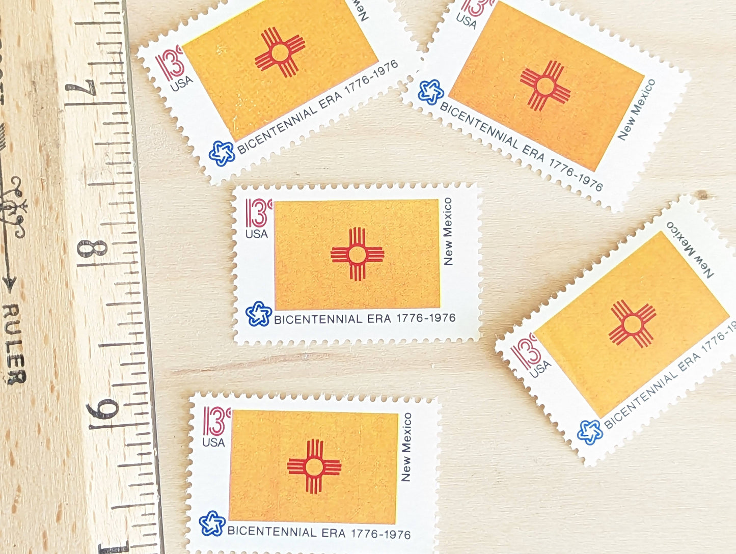 New Mexico State Flag Stamps, Set of 10, Vintage Unused USPS 13 Cent Postage Stamps, State Flag Stamps 1976, Gummed