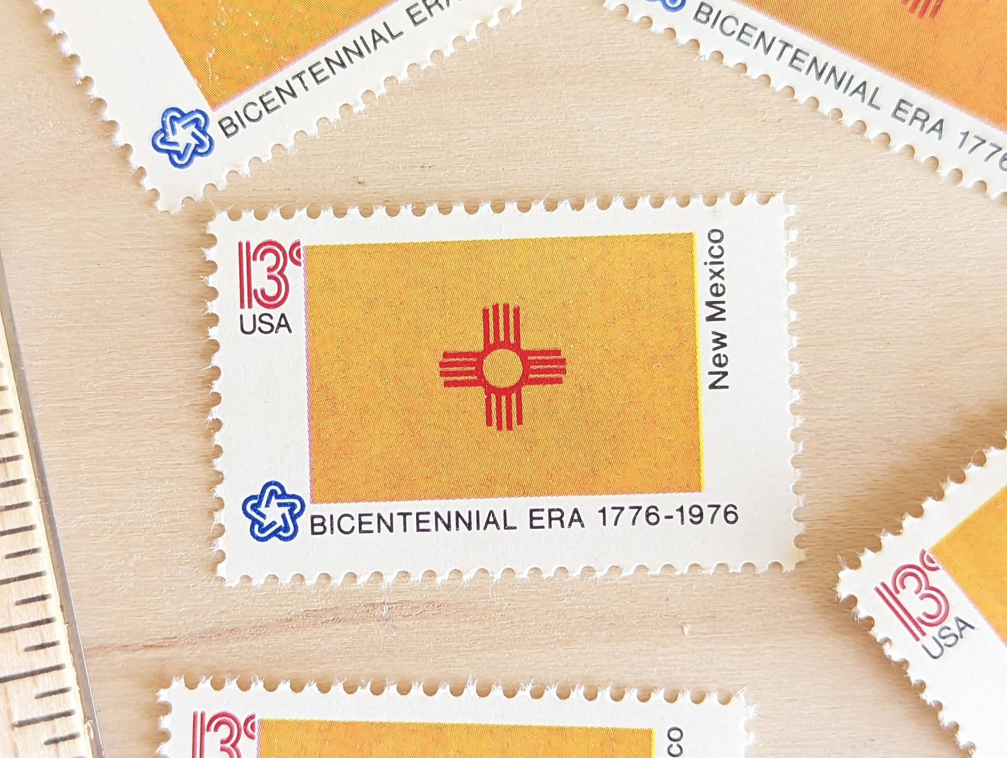 New Mexico State Flag Stamps, Set of 10, Vintage Unused USPS 13 Cent Postage Stamps, State Flag Stamps 1976, Gummed