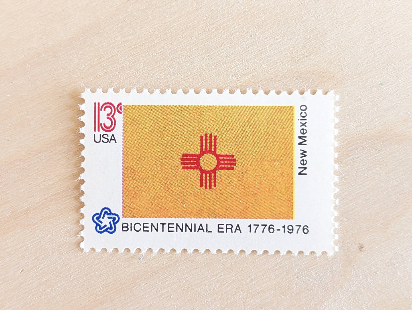 New Mexico State Flag Stamps, Set of 10, Vintage Unused USPS 13 Cent Postage Stamps, State Flag Stamps 1976, Gummed