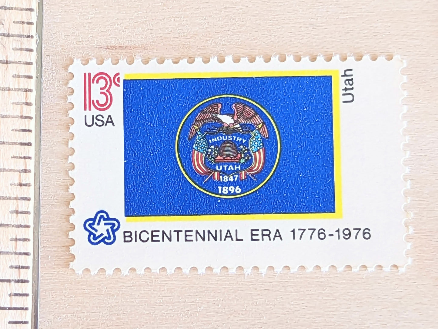 Utah State Flag Stamps, Set of 10, Vintage Unused USPS 13 Cent Postage Stamps, State Flag Stamps 1976, Gummed