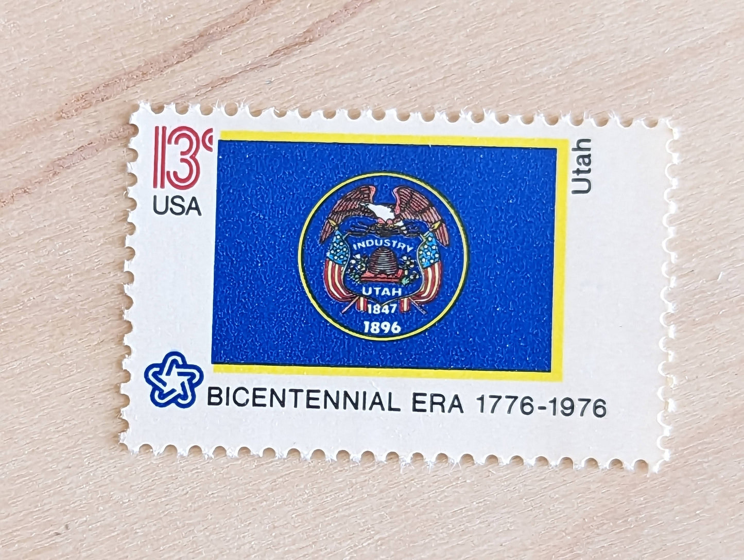 Utah State Flag Stamps, Set of 10, Vintage Unused USPS 13 Cent Postage Stamps, State Flag Stamps 1976, Gummed