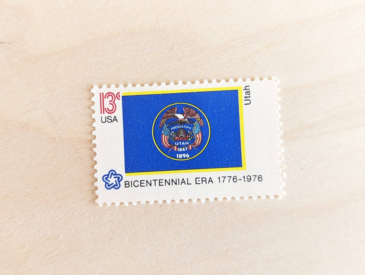 Utah State Flag Stamps, Set of 10, Vintage Unused USPS 13 Cent Postage Stamps, State Flag Stamps 1976, Gummed