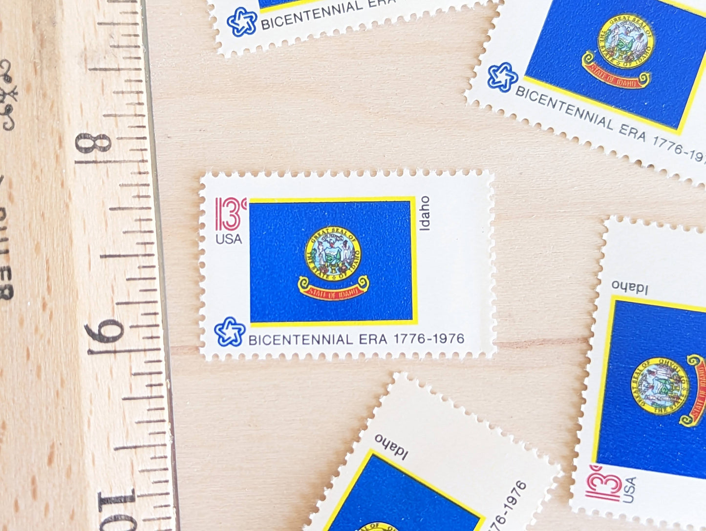 Idaho State Flag Stamps, Set of 10, Vintage Unused USPS 13 Cent Postage Stamps, State Flag Stamps 1976, Gummed