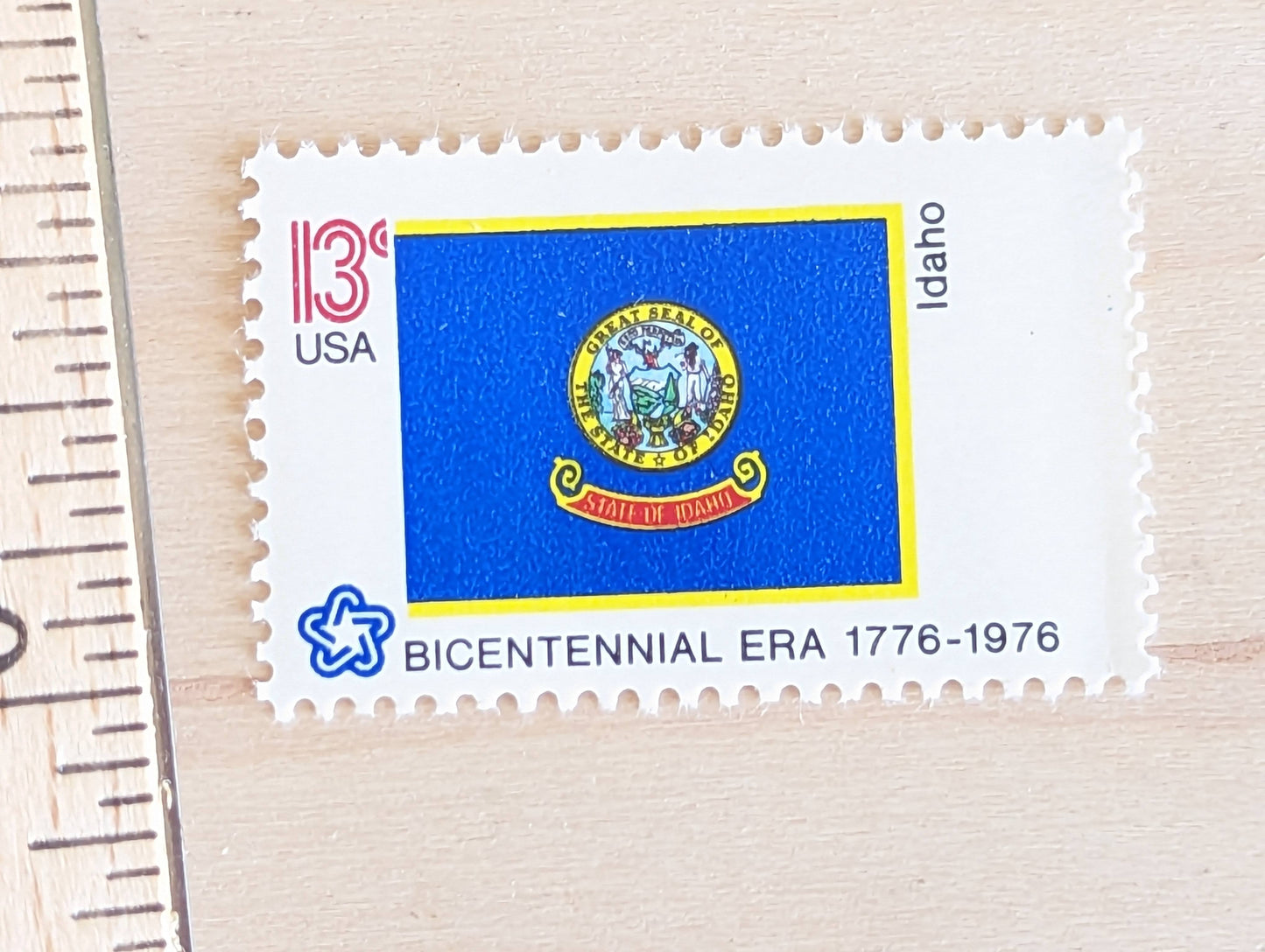 Idaho State Flag Stamps, Set of 10, Vintage Unused USPS 13 Cent Postage Stamps, State Flag Stamps 1976, Gummed