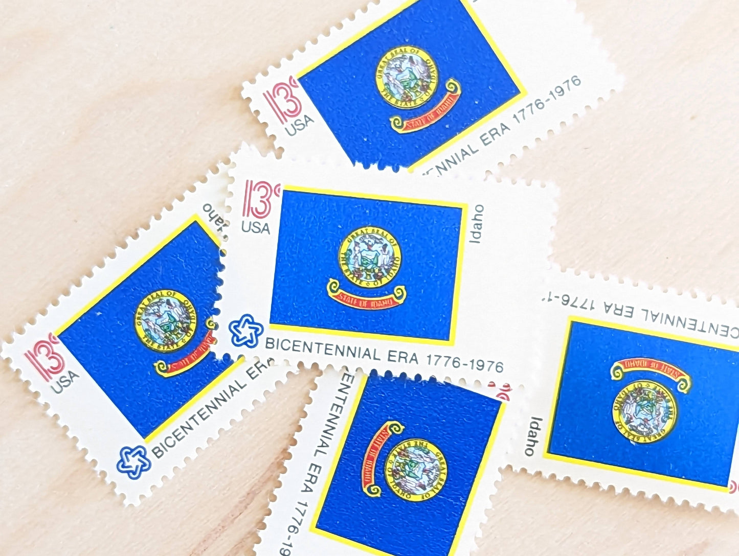 Idaho State Flag Stamps, Set of 10, Vintage Unused USPS 13 Cent Postage Stamps, State Flag Stamps 1976, Gummed