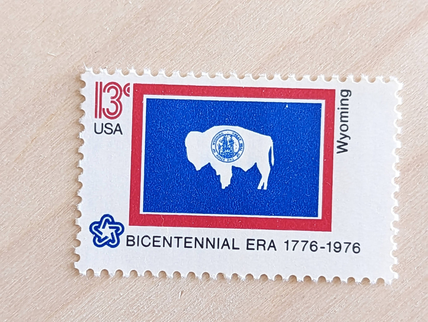 Wyoming State Flag Stamps, Set of 10, Vintage Unused USPS 13 Cent Postage Stamps, State Flag Stamps 1976, Gummed