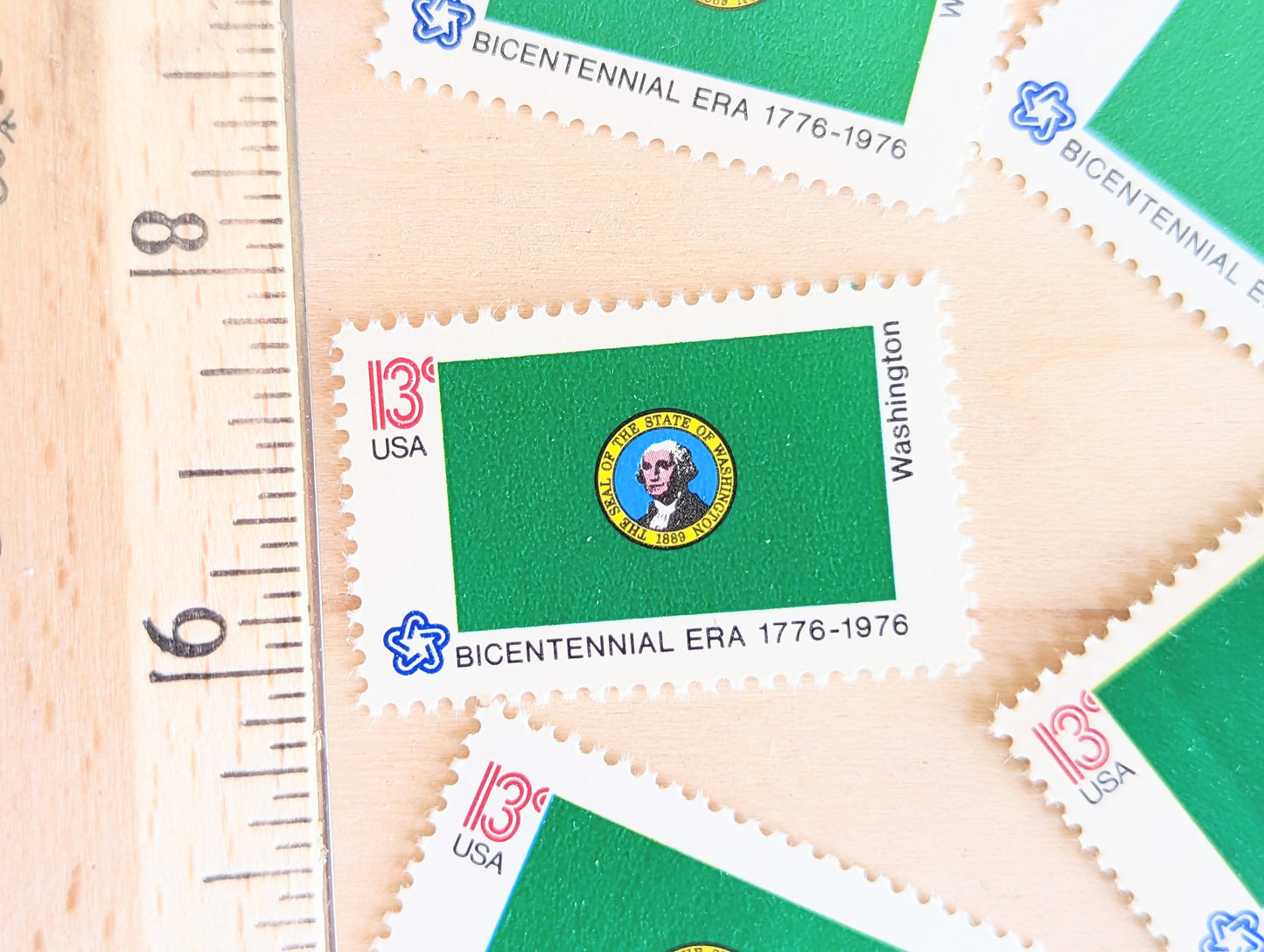 Washington State Flag Stamps, Set of 10, Vintage Unused USPS 13 Cent Postage Stamps, State Flag Stamps 1976, Gummed