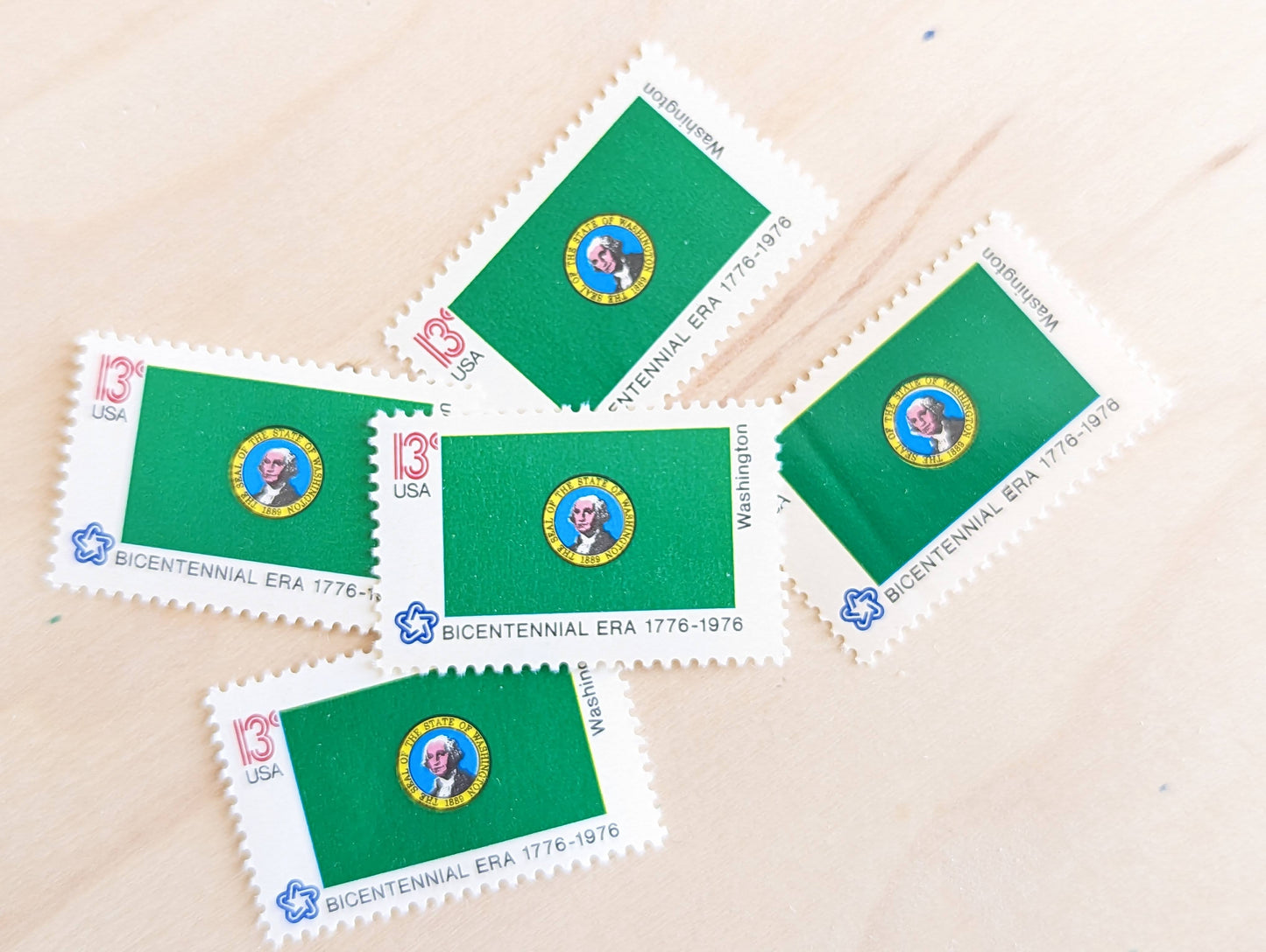 Washington State Flag Stamps, Set of 10, Vintage Unused USPS 13 Cent Postage Stamps, State Flag Stamps 1976, Gummed