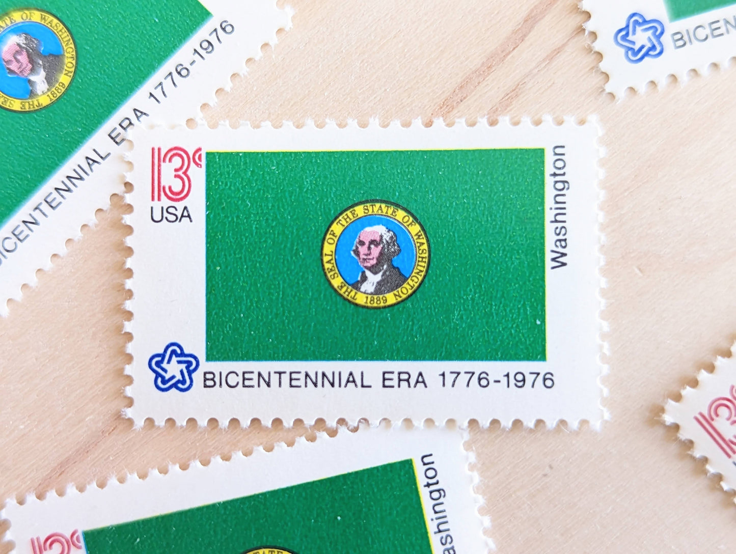 Washington State Flag Stamps, Set of 10, Vintage Unused USPS 13 Cent Postage Stamps, State Flag Stamps 1976, Gummed