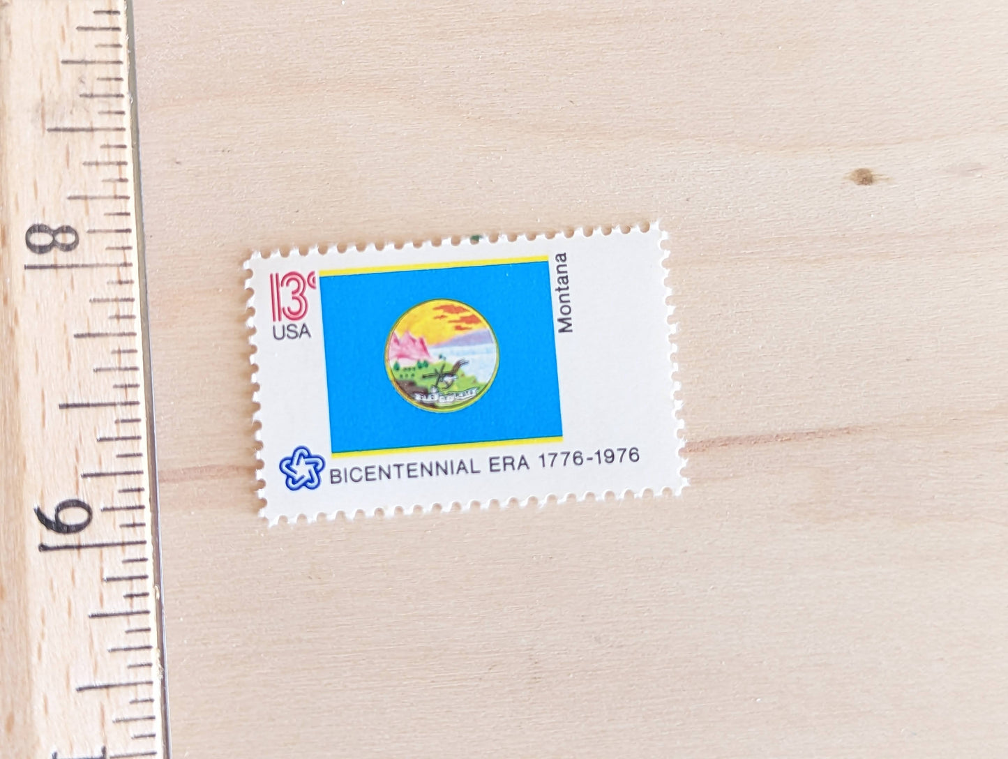 Montana State Flag Stamps, Set of 10, Vintage Unused USPS 13 Cent Postage Stamps, State Flag Stamps 1976, Gummed