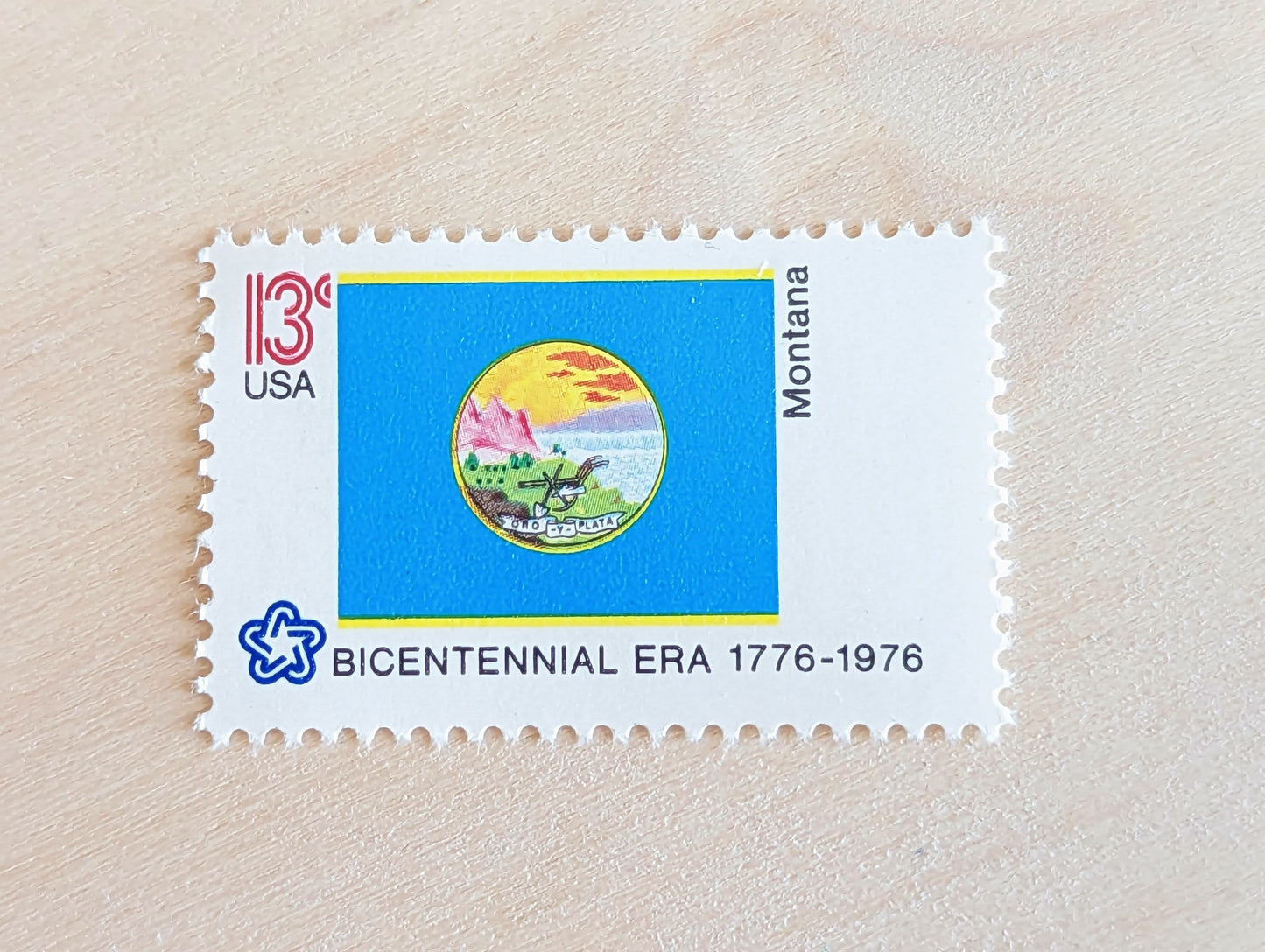 Montana State Flag Stamps, Set of 10, Vintage Unused USPS 13 Cent Postage Stamps, State Flag Stamps 1976, Gummed