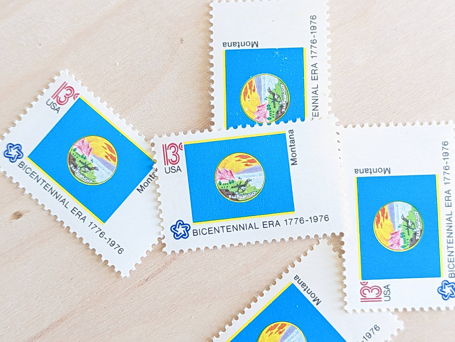 Montana State Flag Stamps, Set of 10, Vintage Unused USPS 13 Cent Postage Stamps, State Flag Stamps 1976, Gummed