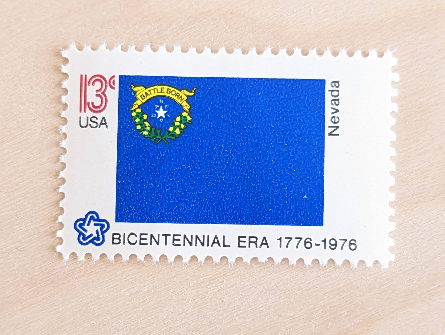 Nevada State Flag Stamps, Set of 10, Vintage Unused USPS 13 Cent Postage Stamps, State Flag Stamps 1976, Gummed