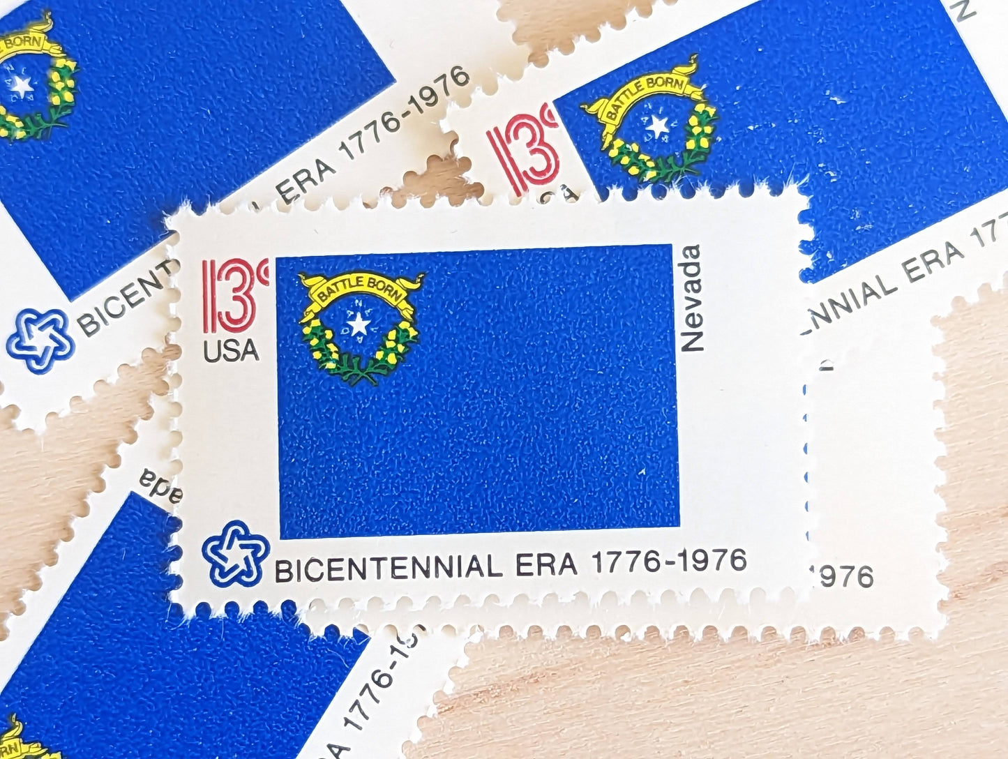 Nevada State Flag Stamps, Set of 10, Vintage Unused USPS 13 Cent Postage Stamps, State Flag Stamps 1976, Gummed