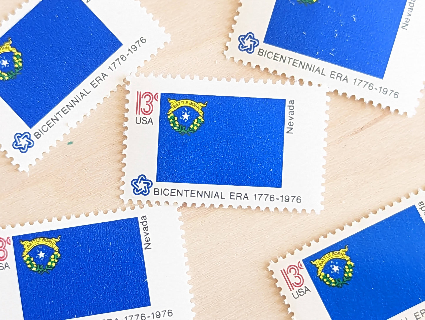 Nevada State Flag Stamps, Set of 10, Vintage Unused USPS 13 Cent Postage Stamps, State Flag Stamps 1976, Gummed