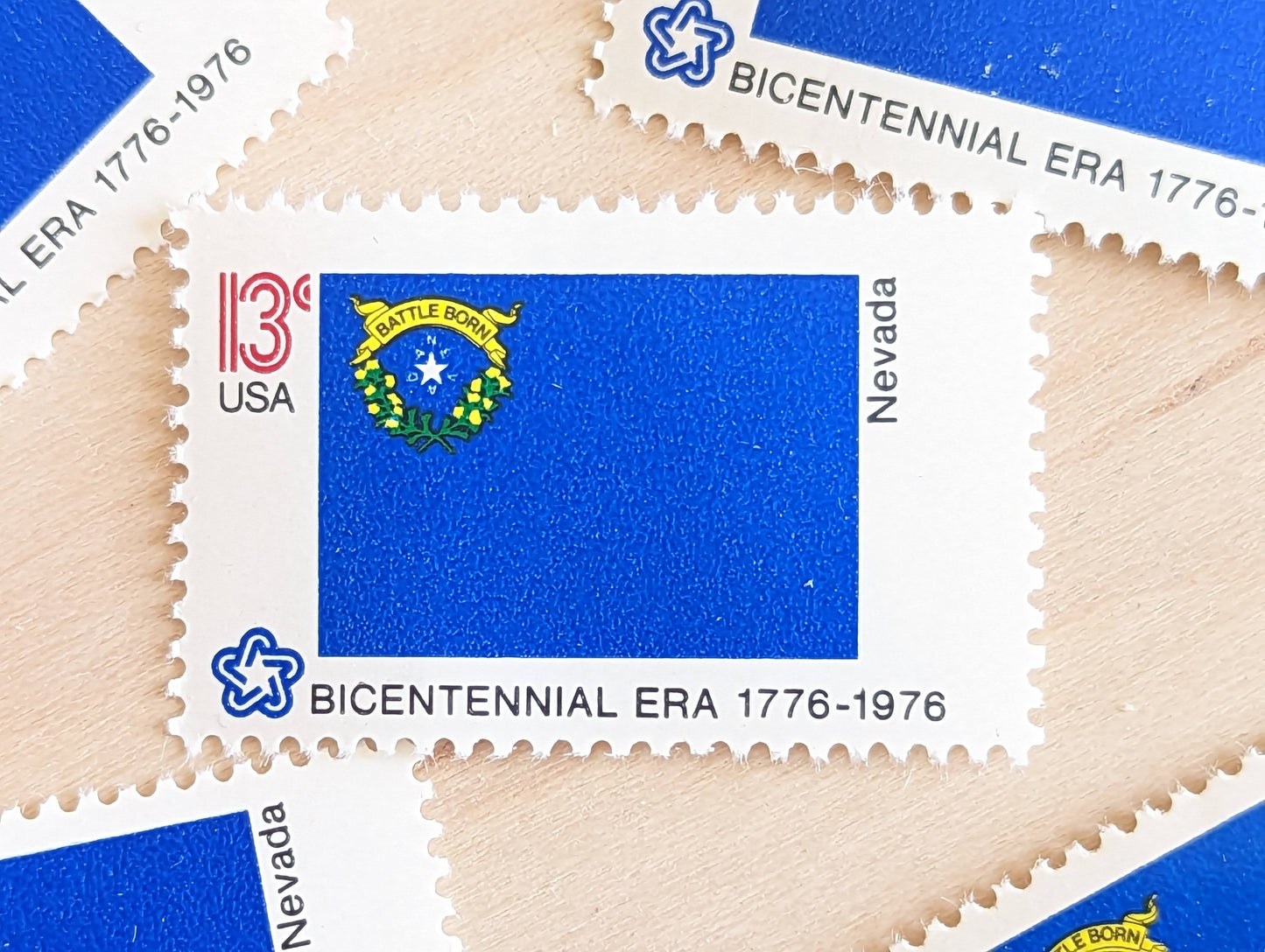 Nevada State Flag Stamps, Set of 10, Vintage Unused USPS 13 Cent Postage Stamps, State Flag Stamps 1976, Gummed
