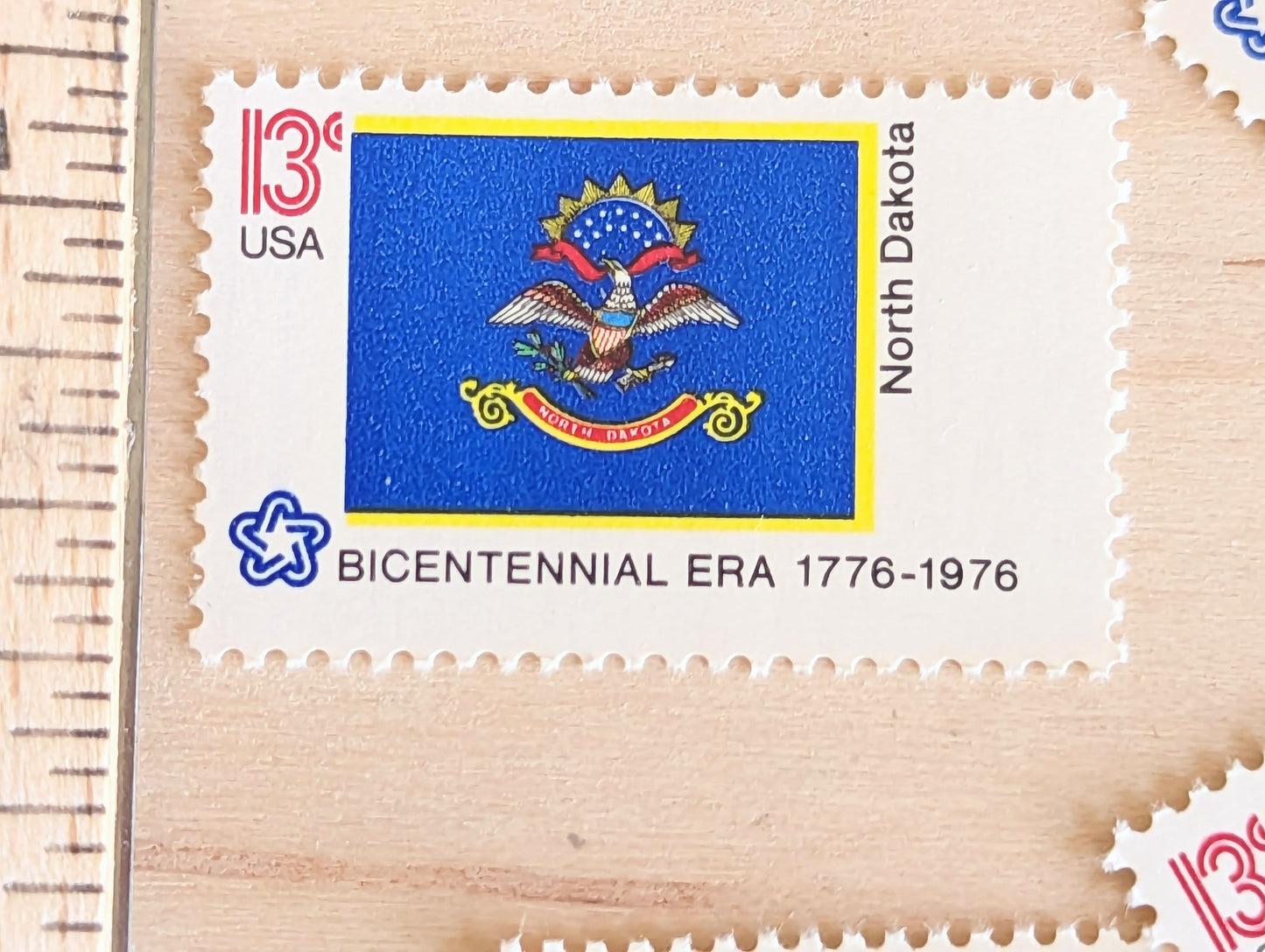 North Dakota State Flag Stamps, Set of 10, Vintage Unused USPS 13 Cent Postage Stamps, State Flag Stamps 1976, Gummed