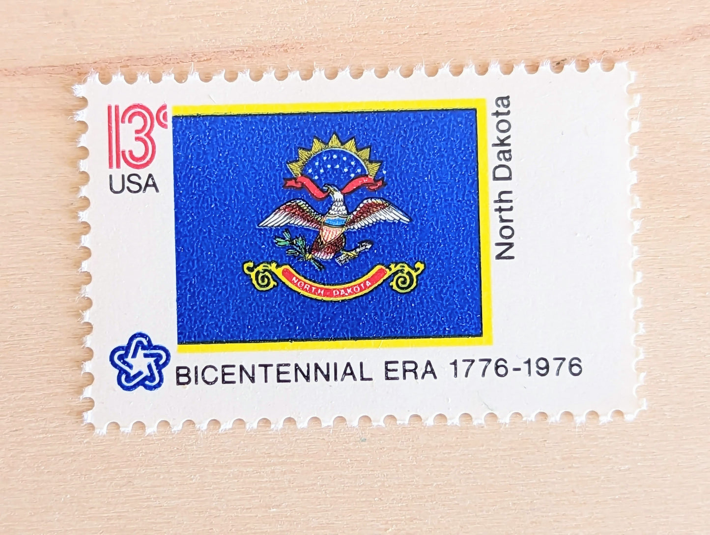 North Dakota State Flag Stamps, Set of 10, Vintage Unused USPS 13 Cent Postage Stamps, State Flag Stamps 1976, Gummed