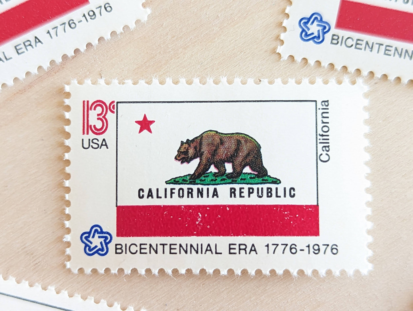 California State Flag Stamps, Set of 10, Vintage Unused USPS 13 Cent Postage Stamps, State Flag Stamps 1976, Gummed