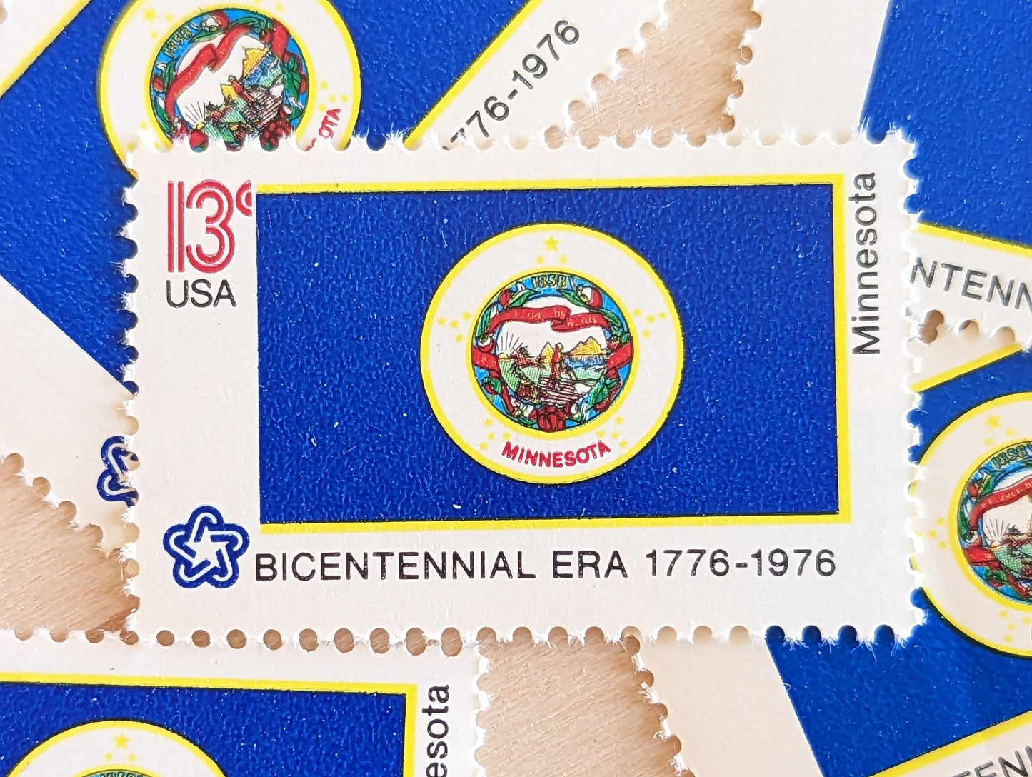 Minnesota State Flag Stamps, Set of 10, Vintage Unused USPS 13 Cent Postage Stamps, State Flag Stamps 1976, Gummed