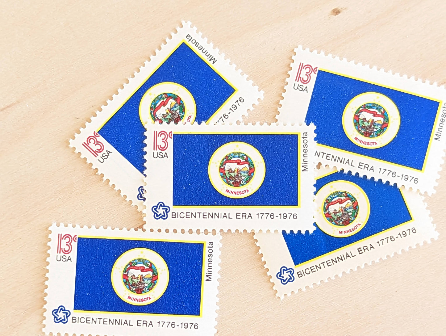Minnesota State Flag Stamps, Set of 10, Vintage Unused USPS 13 Cent Postage Stamps, State Flag Stamps 1976, Gummed