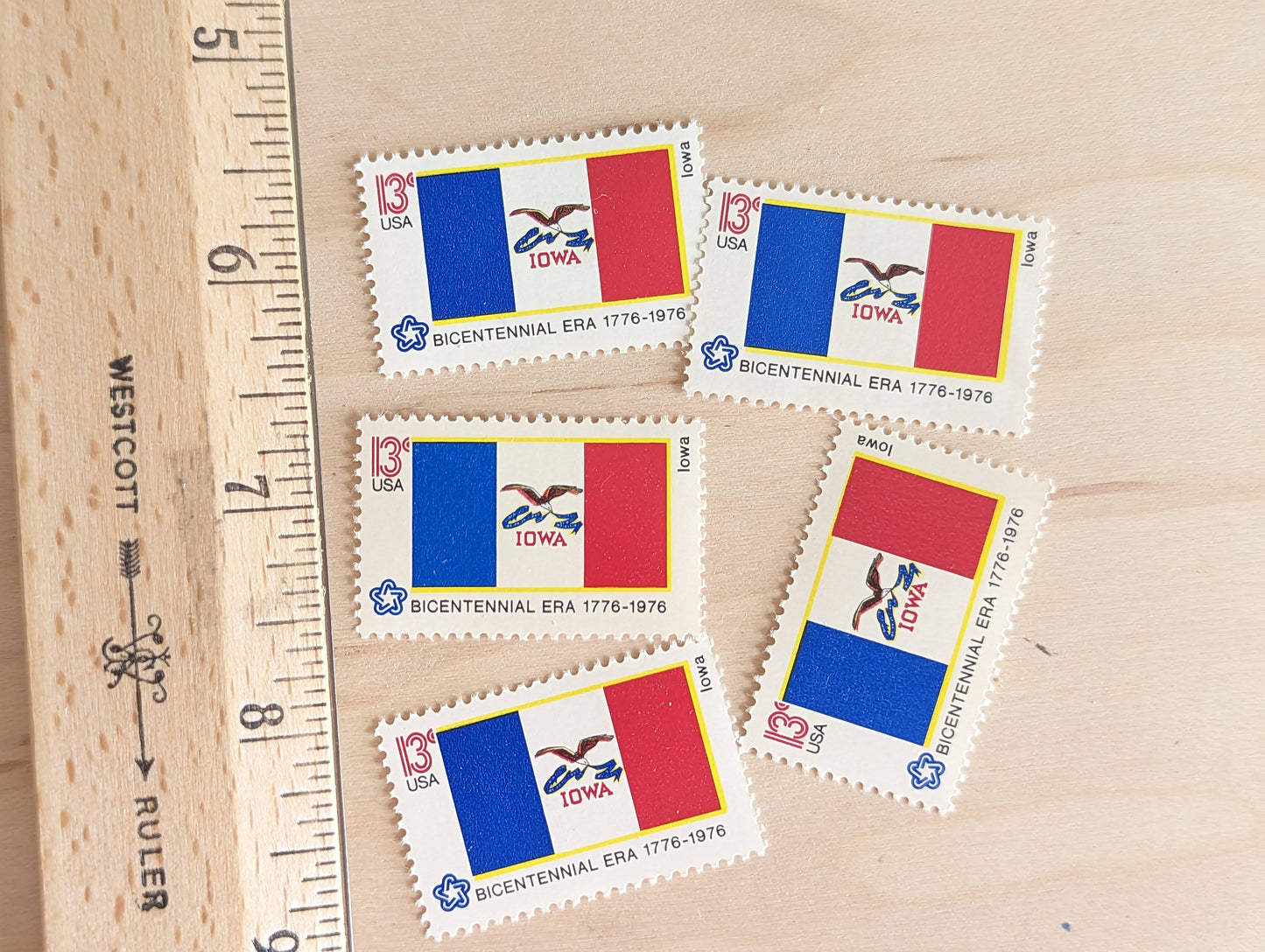 Iowa State Flag Stamps, Set of 10, Vintage Unused USPS 13 Cent Postage Stamps, State Flag Stamps 1976, Gummed