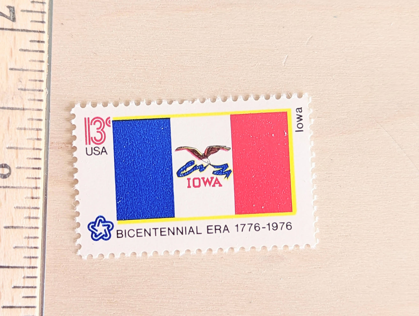 Iowa State Flag Stamps, Set of 10, Vintage Unused USPS 13 Cent Postage Stamps, State Flag Stamps 1976, Gummed