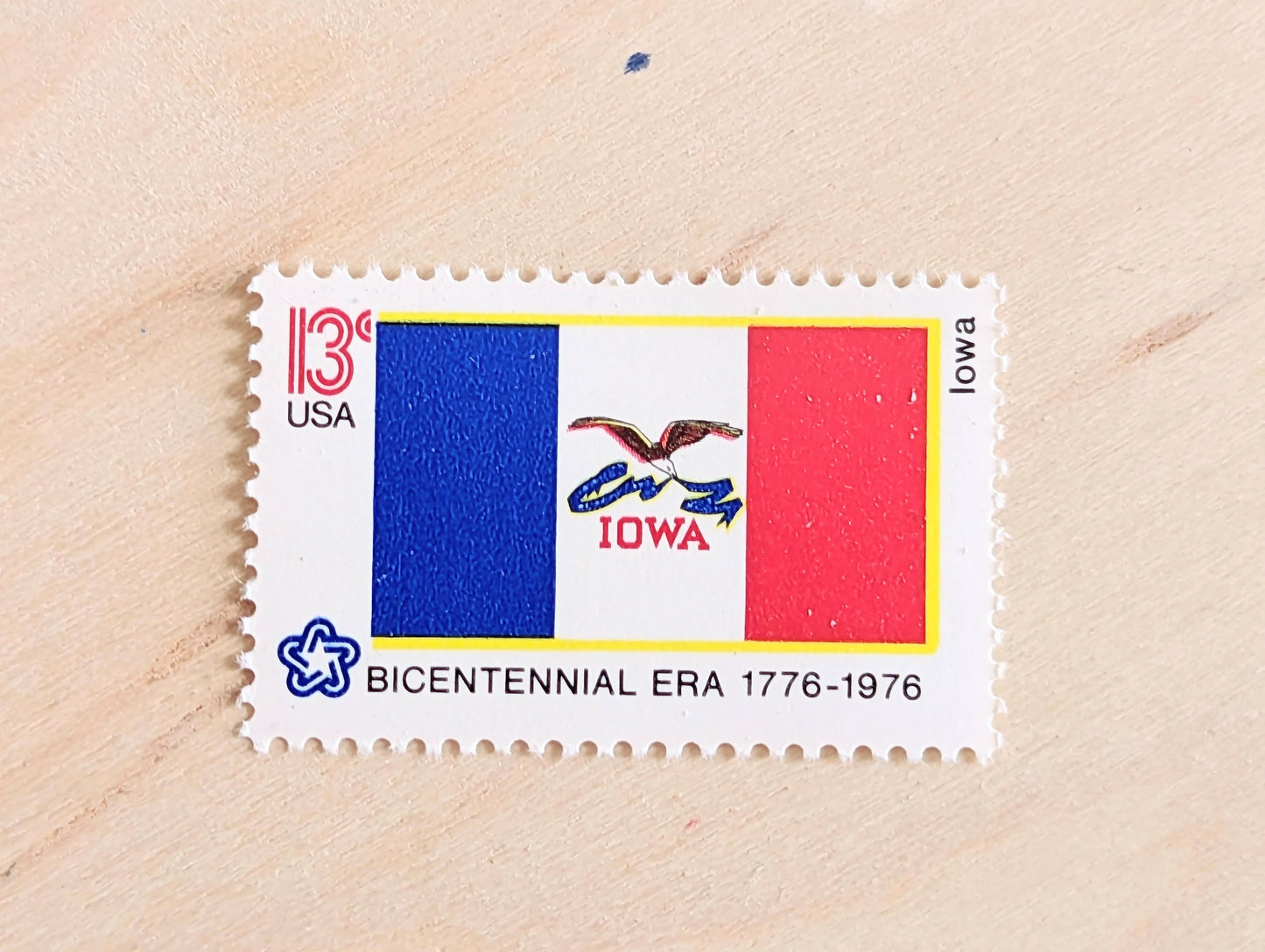 Iowa State Flag Stamps, Set of 10, Vintage Unused USPS 13 Cent Postage Stamps, State Flag Stamps 1976, Gummed